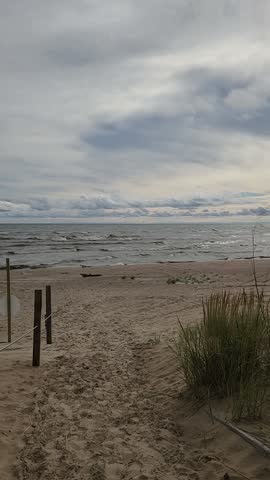 lake Michigan beach with grasses, two rivers, wi