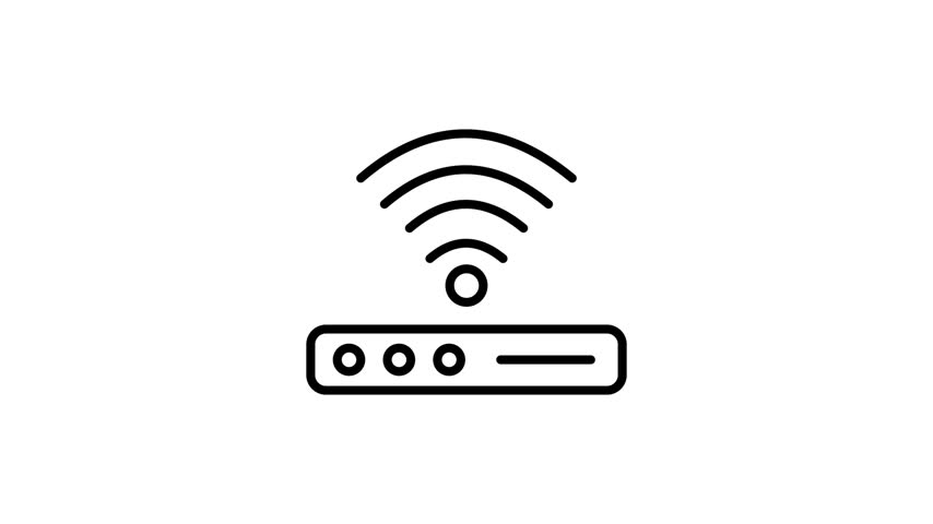 An animation of a wireless internet router icon, depicting a networking device sending out Wi-Fi signals against a plain white background.