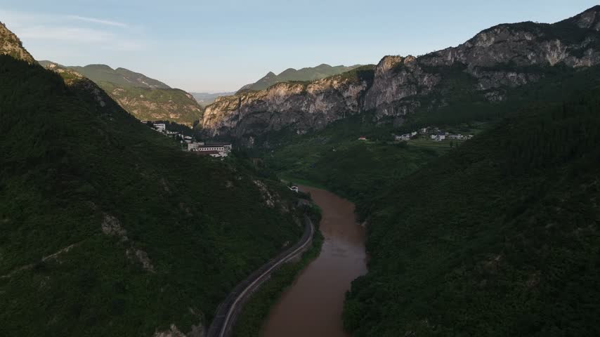 Aerial view of the tourist road along the Chishui River valley, Guizhou Province, China