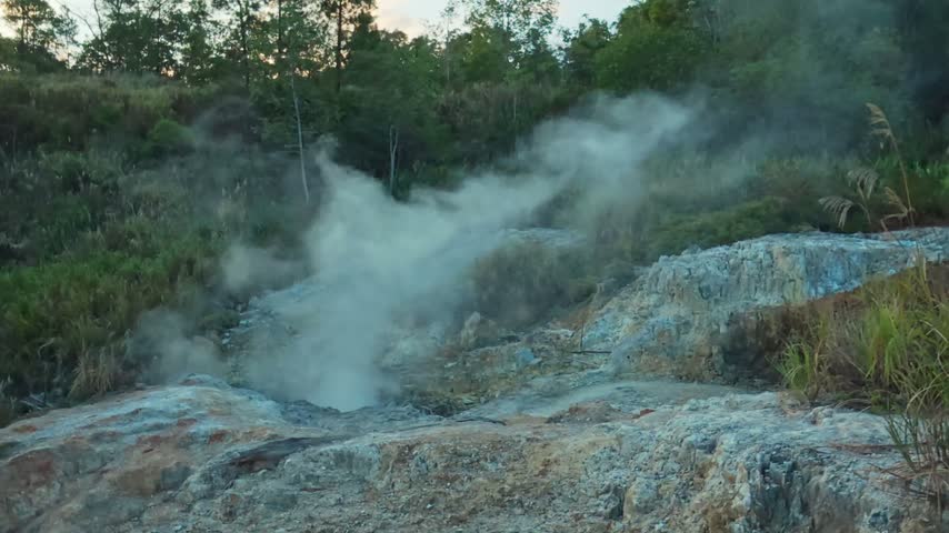 Geothermal hot spring emitting steam in sulawesi