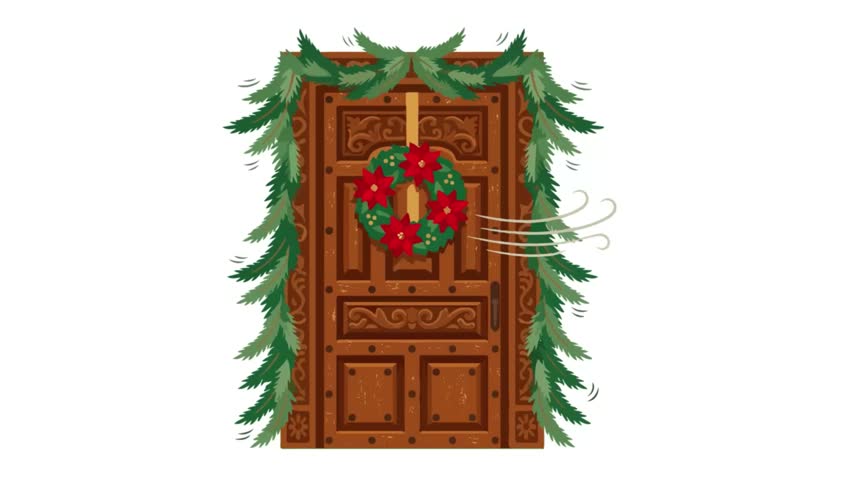 Video of Las Posadas Traditional Wooden Door with Red Poinsettia Christmas Wreath