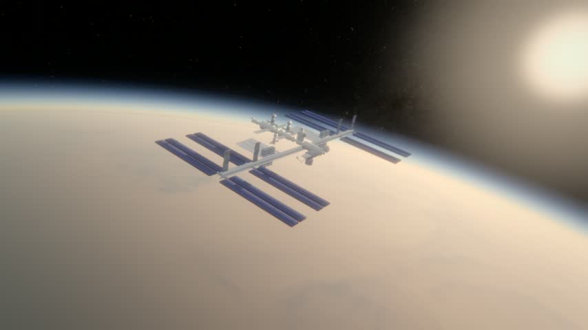 ISS - International Space Station orbiting Earth. Ideal for space industry, science and technology productions and presentations. 4K seamless loop.