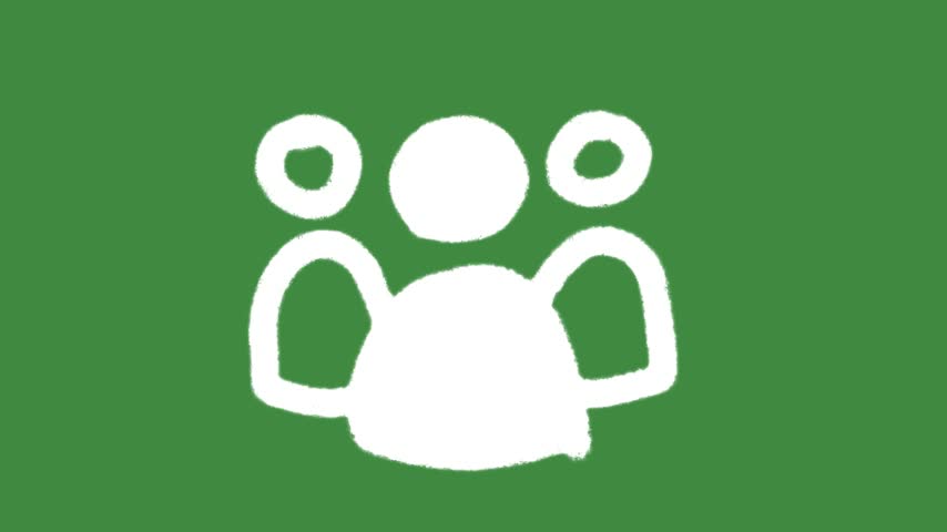 People group teamwork users community icon hand-drawn cartoon graphic with chalk outline for people avatars symbols isolated on green screen background.