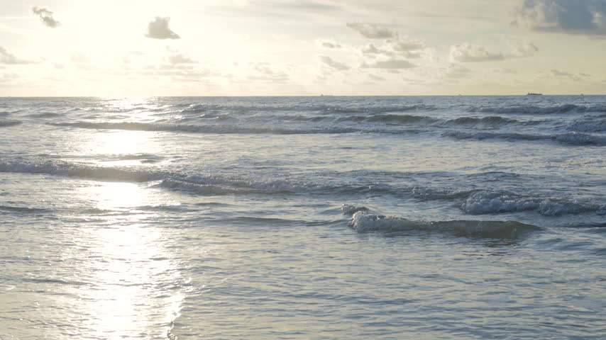 Waves crashing on the shore in the Gulf of Mexico near Galveston, Texas