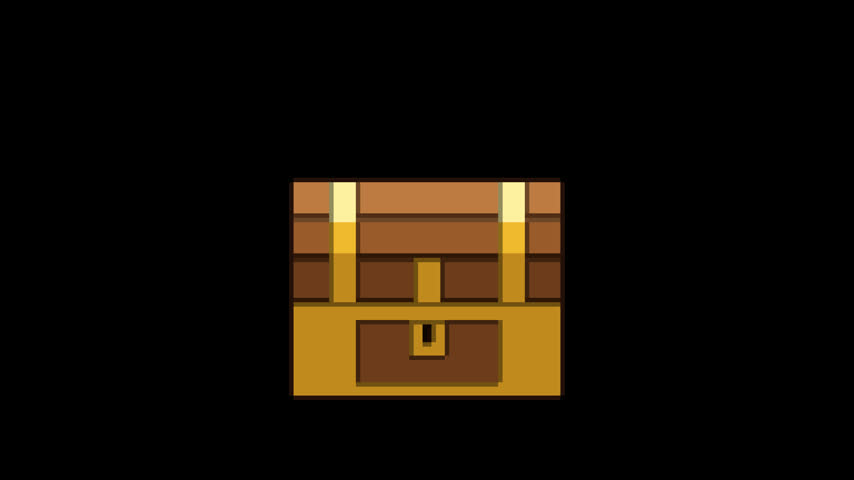 8-Bit Pixel Treasure Chest with Glowing Golden Light and Rotating Wooden Box on Transparent background – Retro Game Animation