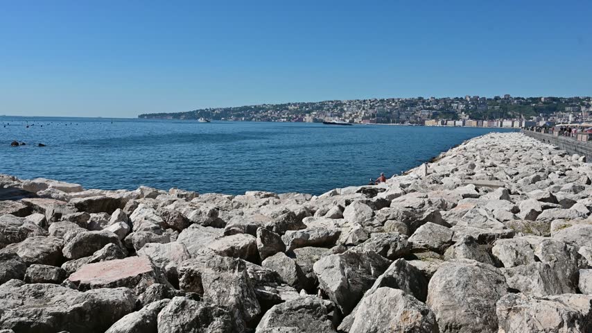 Scenic View of Naples Beach and Waterfront Promenade in Italy