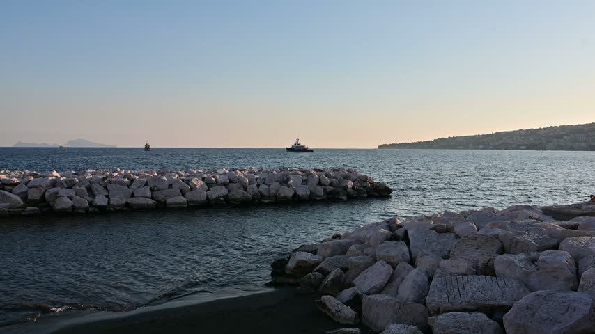 Scenic View of Naples Beach and Waterfront Promenade in Italy