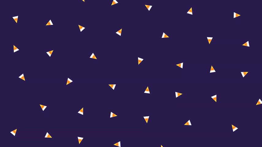 Candy corn raining down and rotating on purple for Halloween.