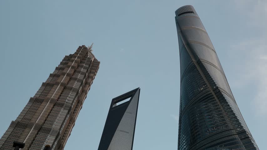 Shanghai Tower, Jin Mao Tower and World Financial Center from below