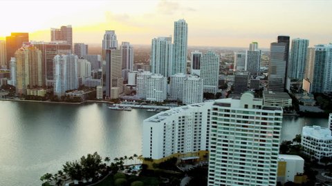 Miami - December 2012: Aerial coastal view of luxury condominiums downtown Miami, Florida, USA