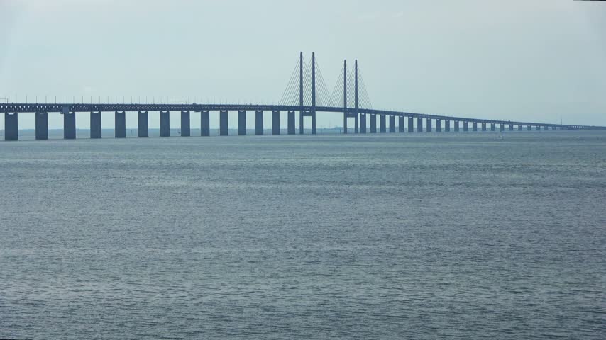 Famous bridge connecting Malmo, Sweden and Copenhagen, Denmark crossing the Oresund strait