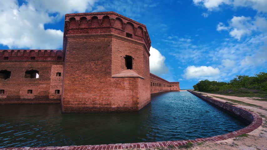Panoramic view along the moat of Fort Jefferson in Tortugas National Park.DRY TORTUGAS NATIONAL PARK, FL : Countless brick arches are one of the unique architectural features of historic Fort Jefferson  in Dry Tortugas National Park, FLMedieval fortress by the water in Heraklion, Crete, Greece under cloudy sky