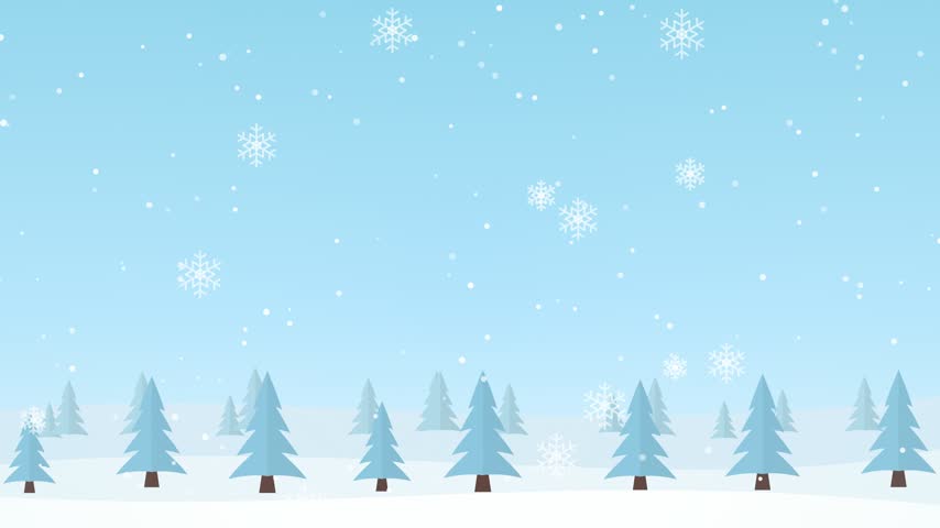 Winter Forest Landscape with Falling Snowflakes and Snowy Pine Trees