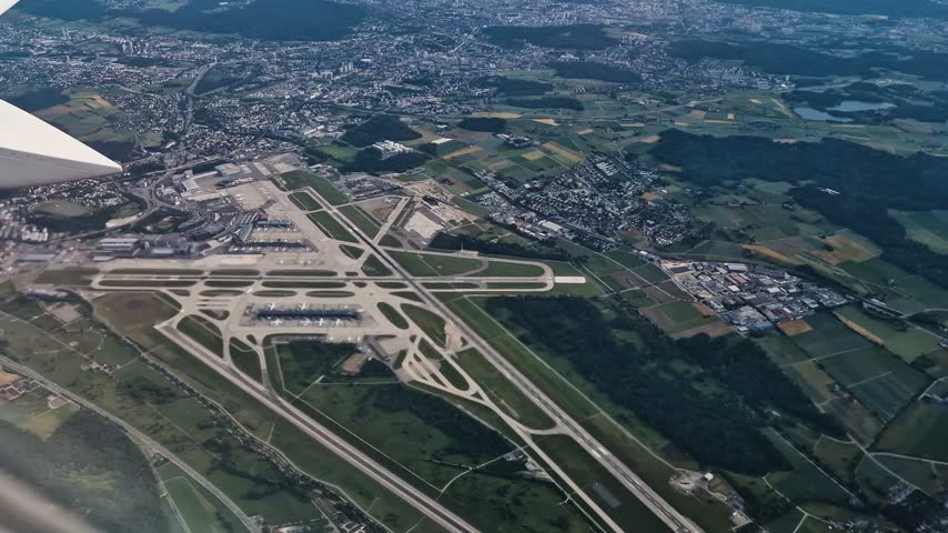 Zurich International Airport, Switzerland, Aerial View From Airplane Flying Above, Passenger POV