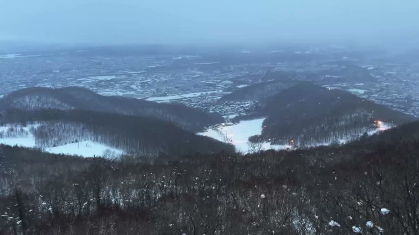 Sapporo Mt. Moiwa Summit Observation View Snowing Winter Hokkaido Japan