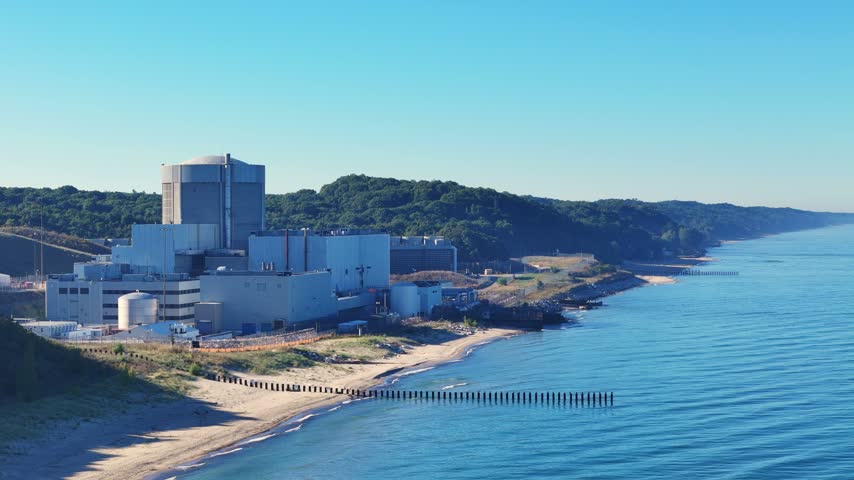 Palisades Nuclear Power Plant generating clean energy on the shores of Lake Michigan in Covert, Michigan, on the Great Lakes coast