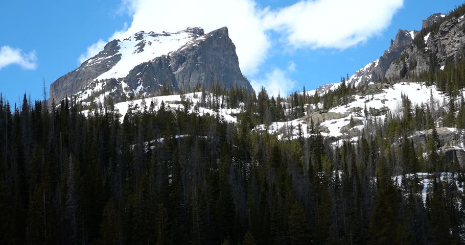 Hallett Peak above evergreen trees in Rocky Mountain National Park, Colorado