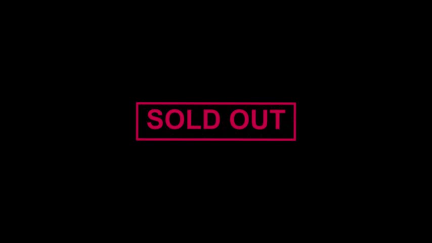 A thin red rectangular sold out label outline animation moving on a black background.