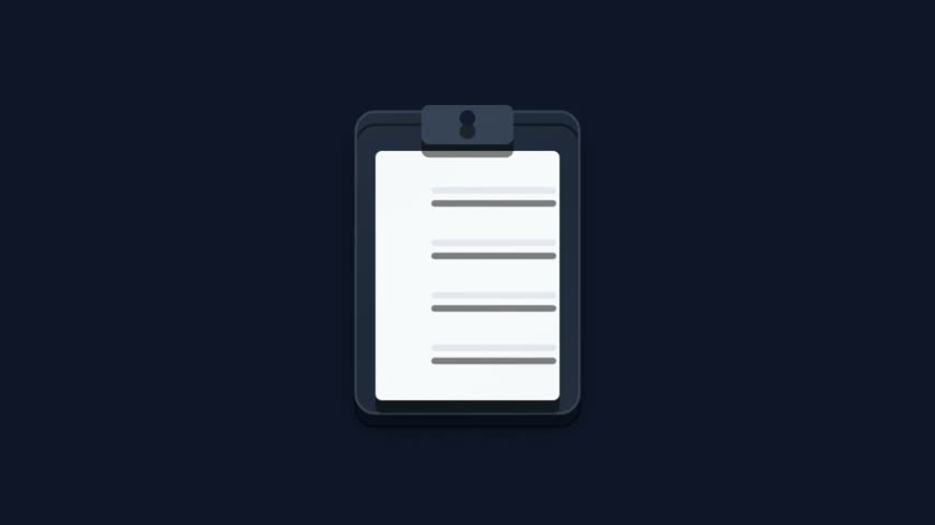 ['A digital clipboard animation showing a checklist being marked with red crosses, representing failed tasks or errors in a professional business setting.']