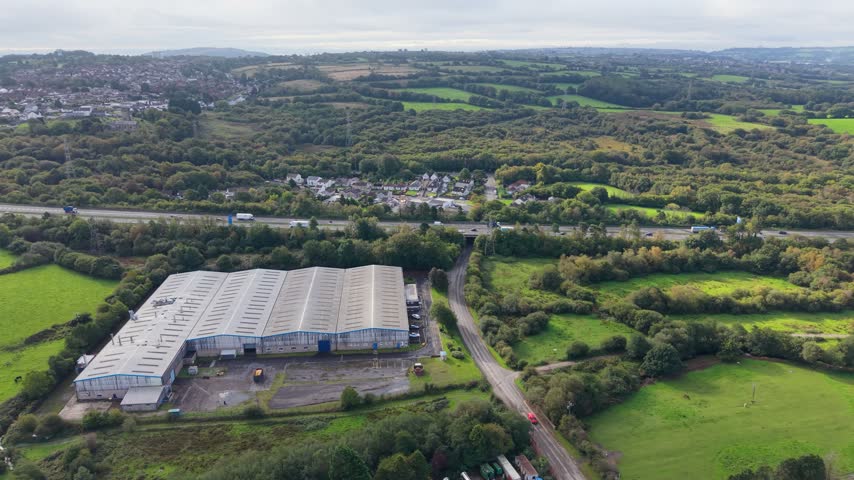 Warehouse near Busy M4 Motorway in Swansea, UK.
