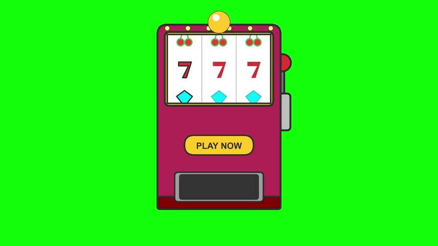 A 4K procedural animation of a vintage slot machine hitting the lucky 777 jackpot, featuring spinning reels, a mechanical lever, and erupting gold coins on a green screen background.