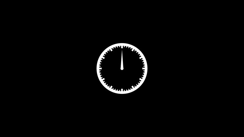 Minimalist white analog clock face icon vector illustration isolated on a dark black background for time management concept, watch logo design, business UI schedule, and app interface.