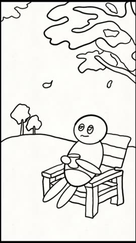 depicts a simple black-and-white line drawing of a stick-figure-like character.