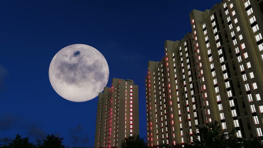 The moon in the sky over the city on a Mid-Autumn Festival night