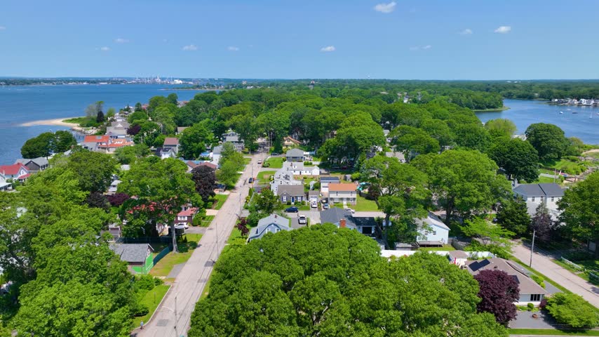 Bullock Point aerial view in summer between Providence River and Bullock Cove at Riverside, city of East Providence, Rhode Island RI, USA. 