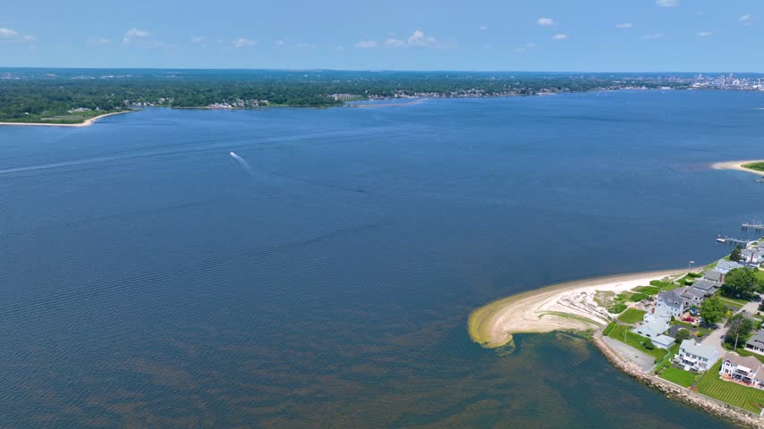 Bullock Point aerial view in summer between Providence River and Bullock Cove at Riverside, city of East Providence, Rhode Island RI, USA. 
