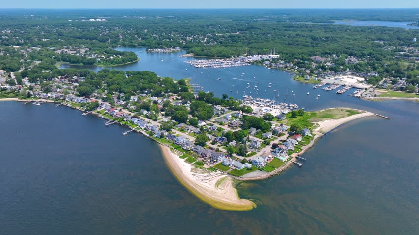 Bullock Point aerial view in summer between Providence River and Bullock Cove at Riverside, city of East Providence, Rhode Island RI, USA. 