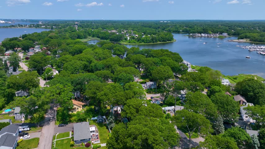 Bullock Cove aerial view in summer between Riverside, city of East Providence and town of Barrington, Rhode Island RI, USA. 