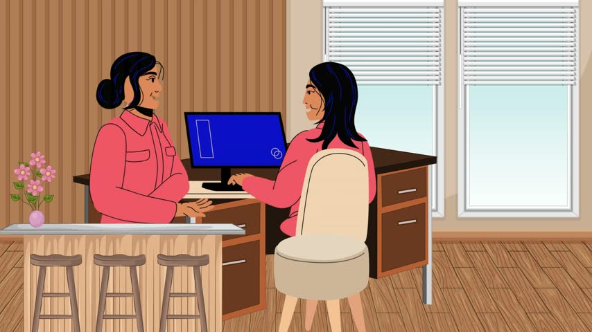 Two Young Women Working Together on Computers in Modern Office