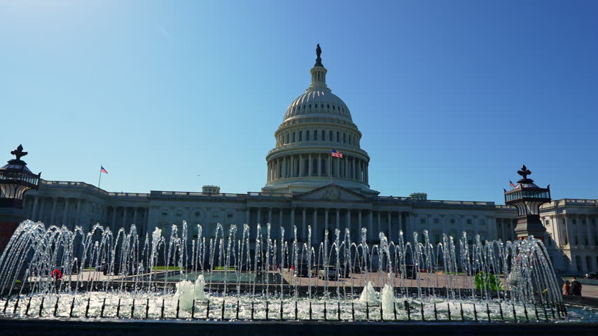 Capitol facade in Washington D.C. American Congress at Capitol in America. Capitol building of United States Senate. US congress at Capitol building.