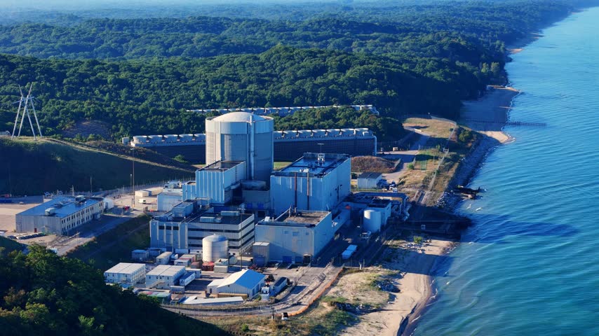 Palisades Nuclear Power Plant on Lake Michigan coast producing sustainable energy in Covert, USA