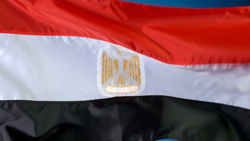 Close up HD video of Egyptian flag waving in the wind, NOT computer generated