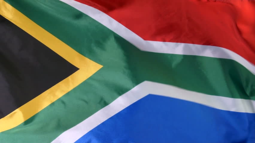 Close up HD video of South African flag waving in the wind, NOT computer