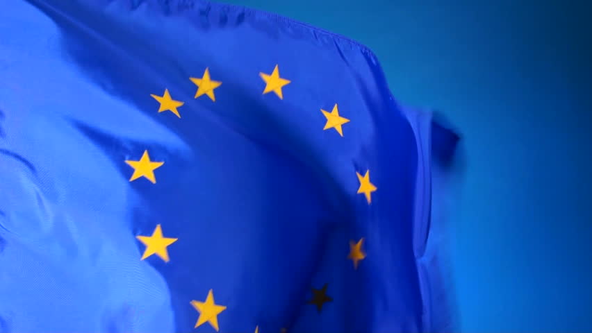 Close up HD video of European Union flag waving in the wind, NOT computer