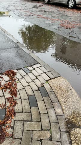 Flooded Road After Autumn Storm with Undermined Roadway 4k