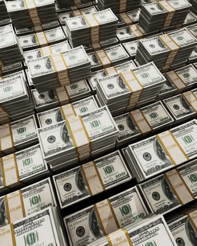 Stacks of hundred dollar bills
