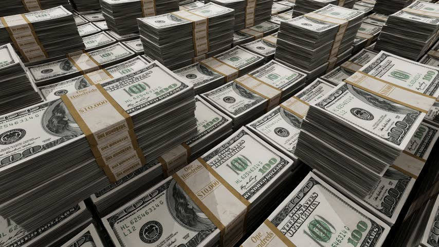 Stacks of hundred dollar bills