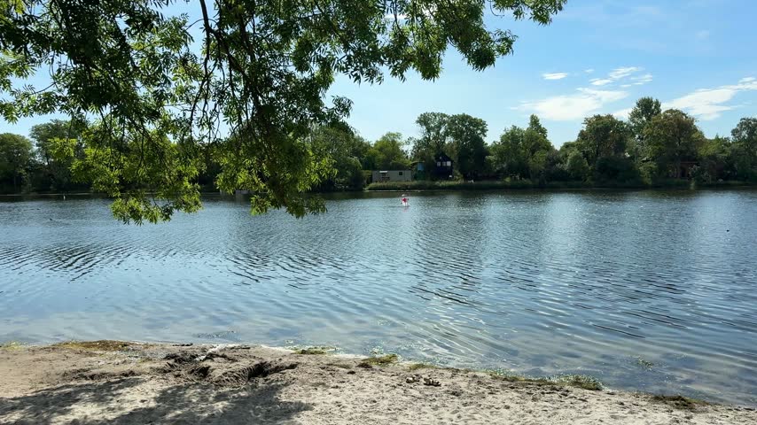 Natural Christiania waterfront with trees and wildlife. Copenhagen, Denmark