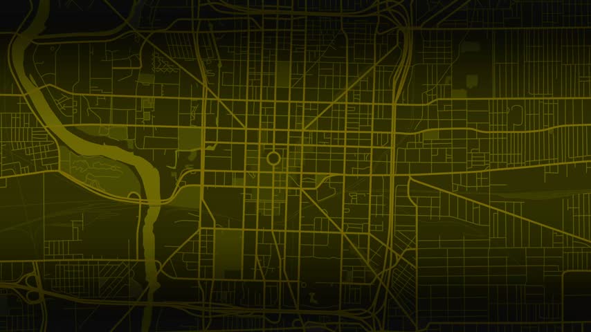 Indianapolis Indiana USA 4K Glowing Yellow GPS Route Animation on Dark City Street Map