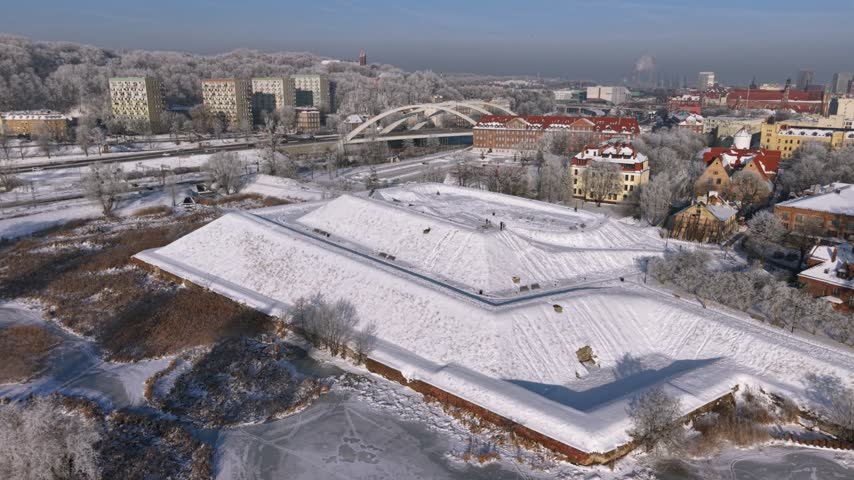 17th-century fortifications of Gdansk at snowy winter. Poland