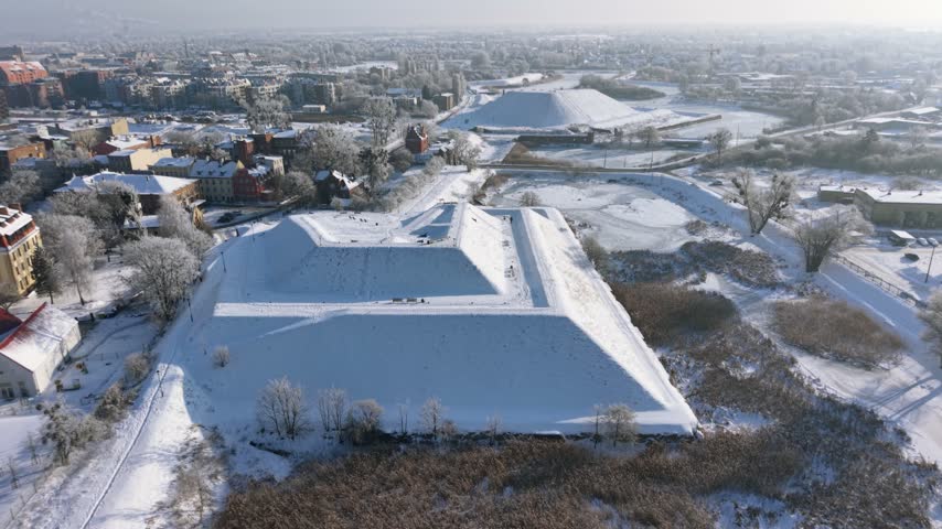 17th-century fortifications of Gdansk at snowy winter. Poland