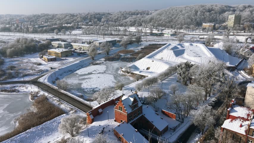 17th-century fortifications of Gdansk at snowy winter. Poland