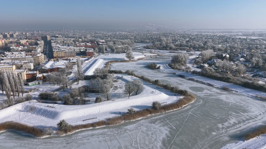 17th-century fortifications of Gdansk at snowy winter. Poland
