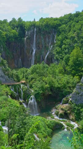 Veliki Slap waterfall cascading through the forest at Plitvice Lakes National Park, Croatia