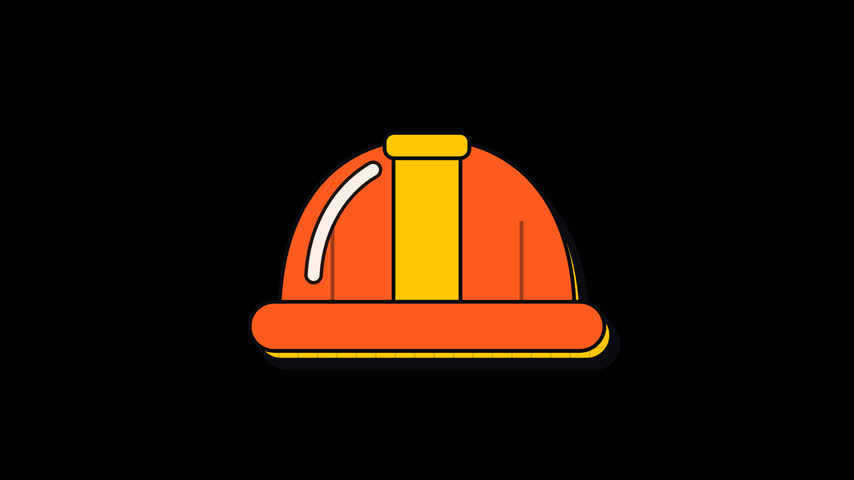 Hardhat safety helmet construction gear sticker animated icon loop Orange protective worker cap with glossy shine on a transparent background
