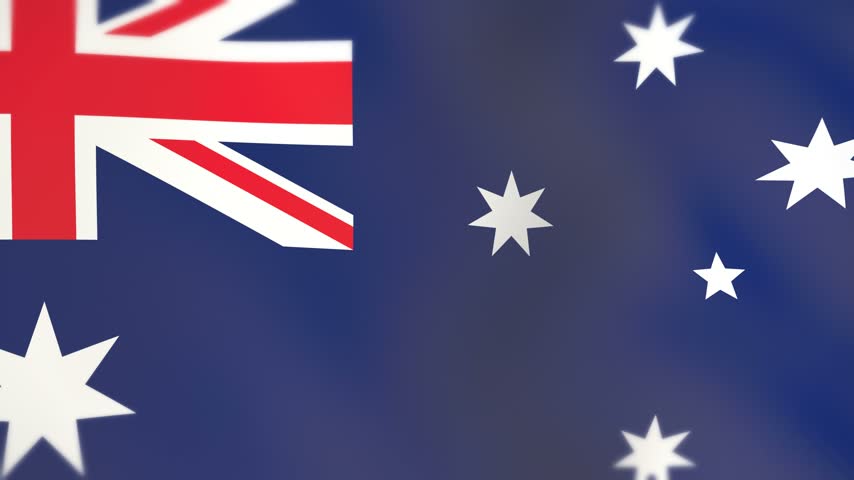 Close-up of the waving flag of Australia, blue with the Union Jack and Southern Cross filling the whole frame with soft folds, seamless loop animation